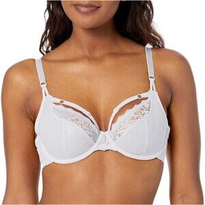 Freya Temptress Underwire Plunge Bra White Lace Mesh Sheer 32DD New With Tags